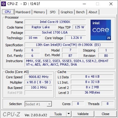 i9 13900K CPU-Z Raporu