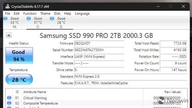 Samsung 990 Pro 2 TB Surucu Sagligi Sorunu