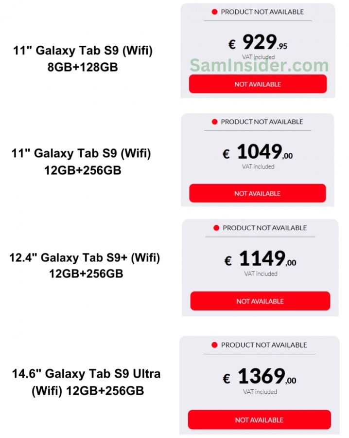 Samsung Galaxy Tab S9 Serisi Fiyat