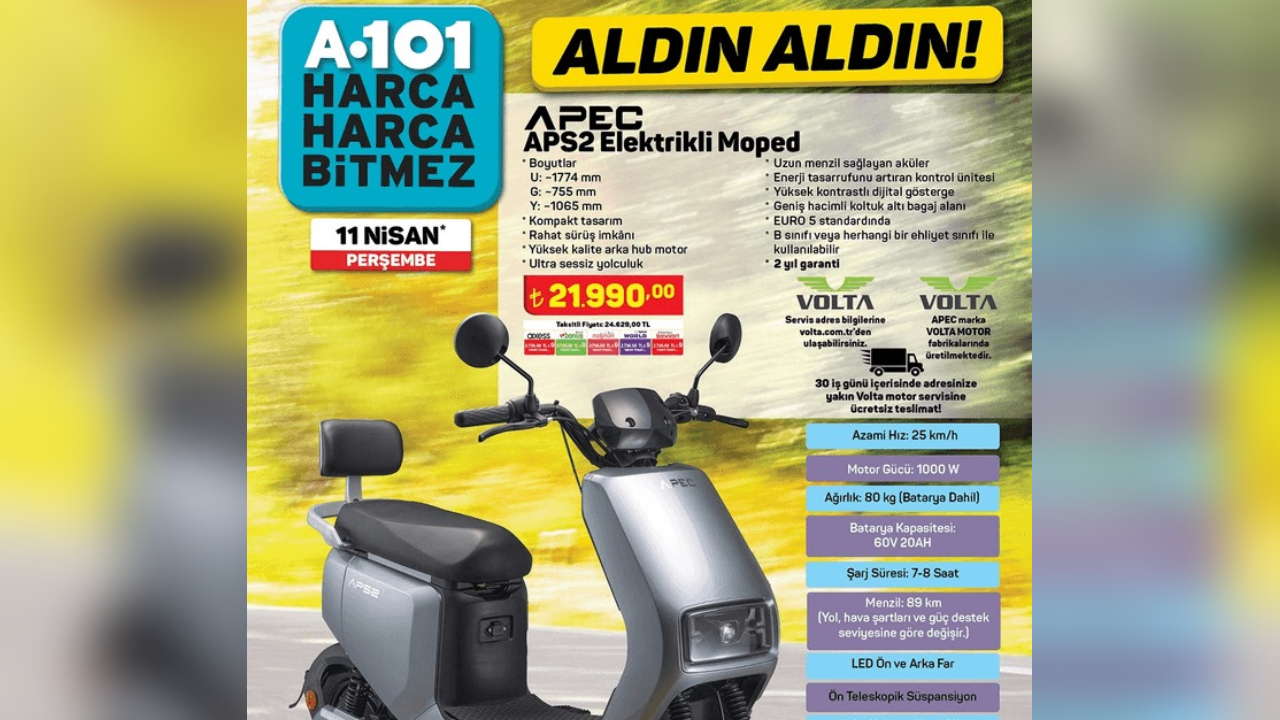 A101 APEC APS2 Elektrikli Moped özellikleri ve fiyatı