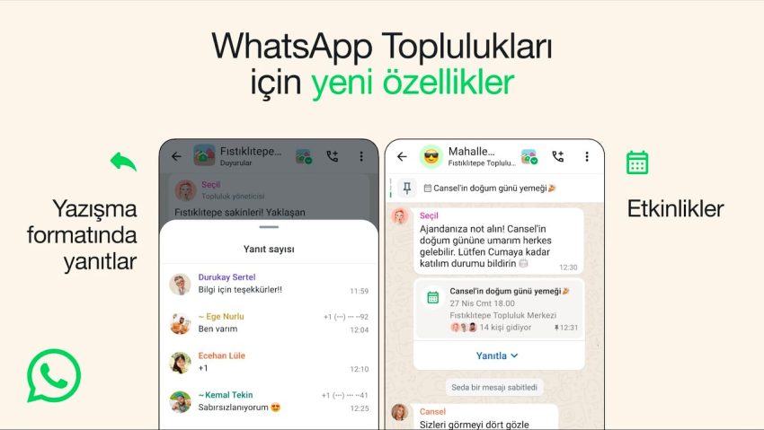 WhatsApp Topluluklar İçin Etkinlikler ve Yanıtlar Özelliği Geldi